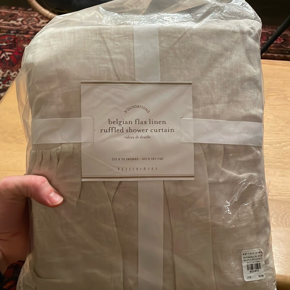 Pottery Barn Belgian Flax Linen Ruffled Shower Curtain